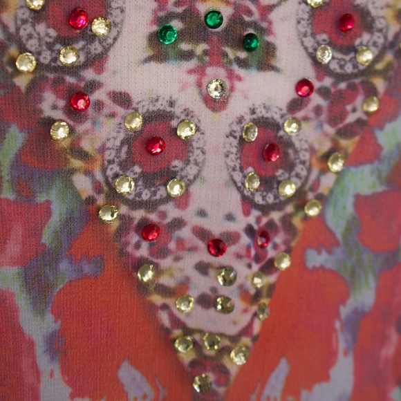 Miss G Bags Bejeweled Animal Print Chiffon Kaftan Poncho Blouse Size M - Picture 12 of 16